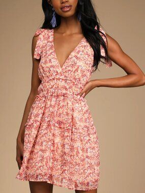 Lulus Afternoon Angel Orange Multi Floral Print Ruffled Mini Dress